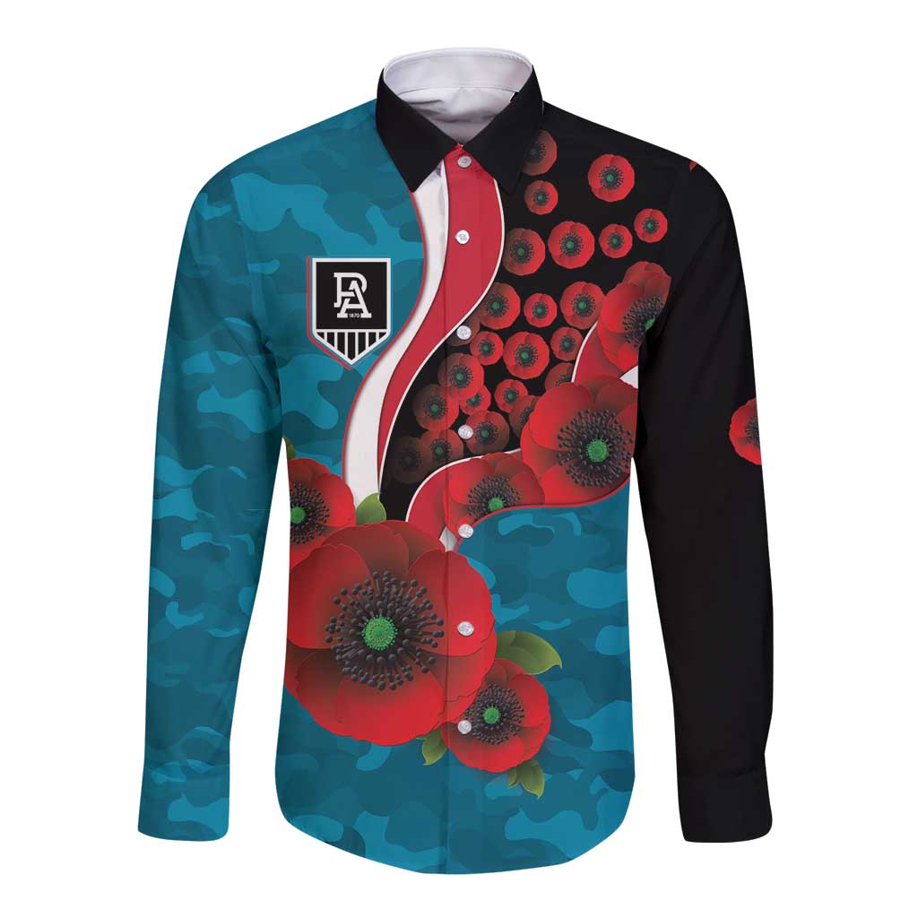 Port Power ANZAC Personalised Long Sleeve Button Shirt Lest We Forget Poppy Camo