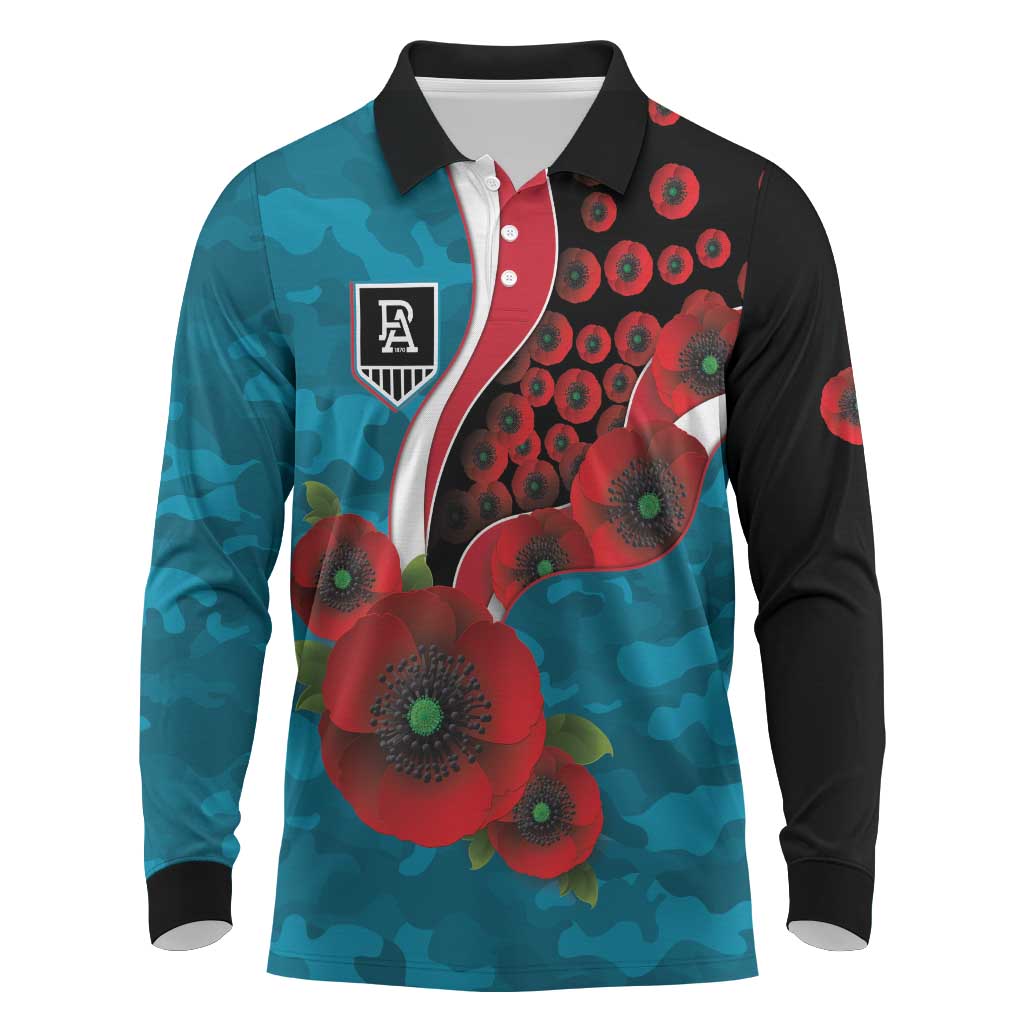 Port Power ANZAC Personalised Long Sleeve Polo Shirt Lest We Forget Poppy Camo