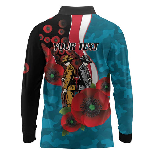 Port Power ANZAC Personalised Long Sleeve Polo Shirt Lest We Forget Poppy Camo