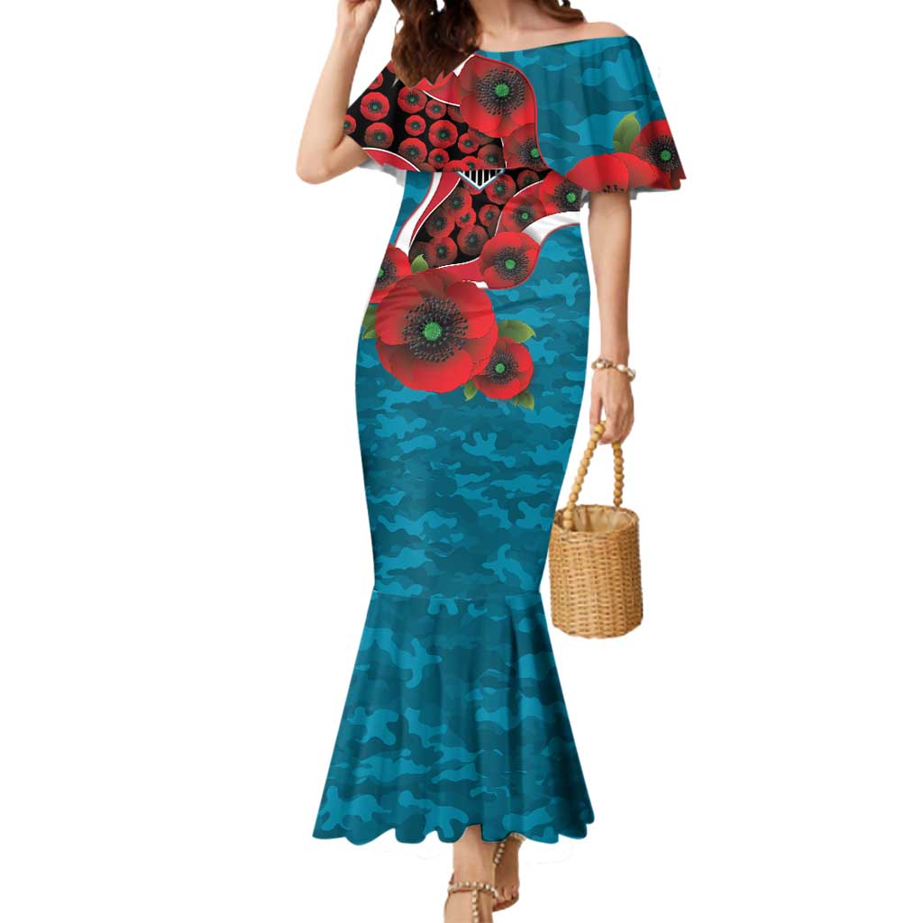 Port Power ANZAC Personalised Mermaid Dress Lest We Forget Poppy Camo