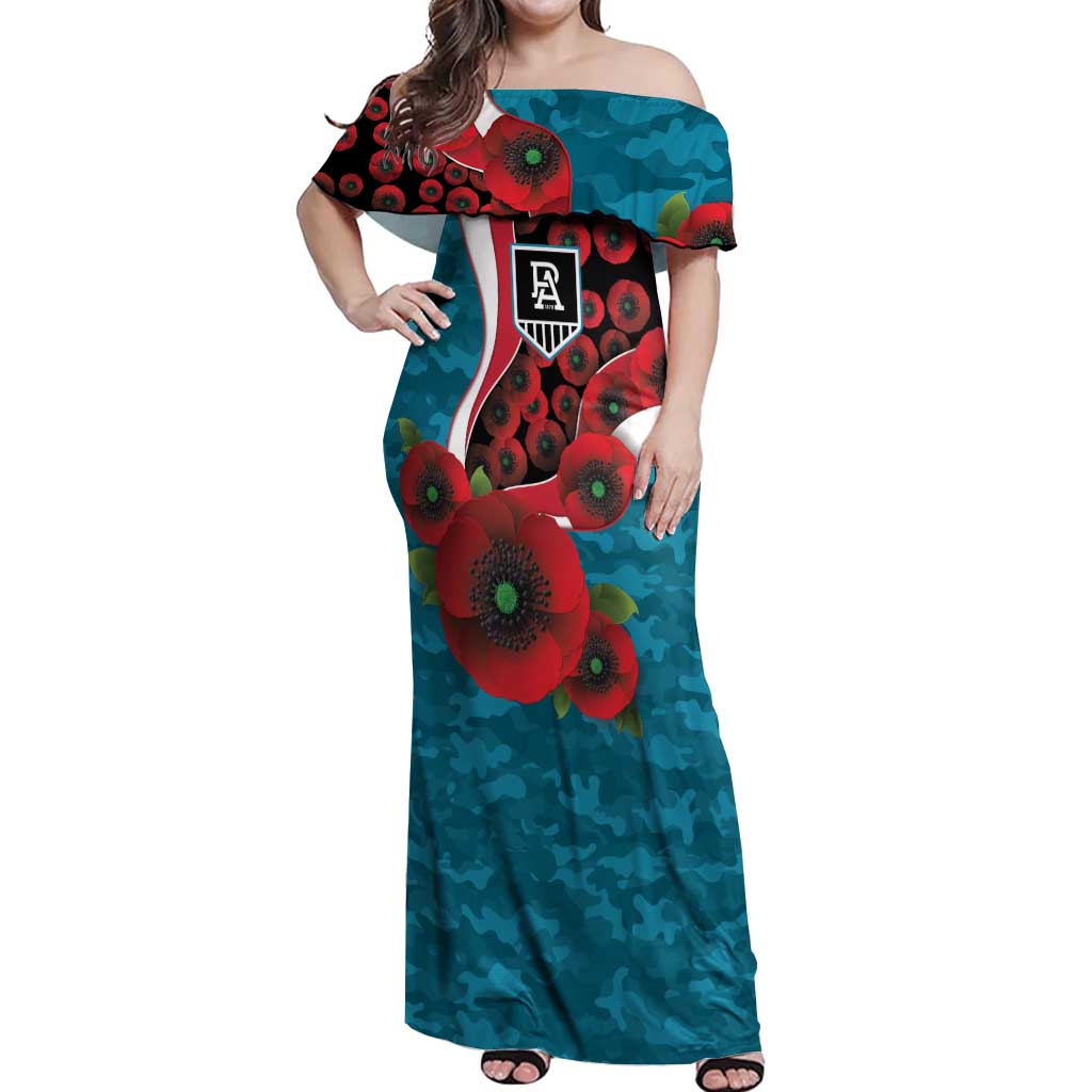 Port Power ANZAC Personalised Off Shoulder Maxi Dress Lest We Forget Poppy Camo