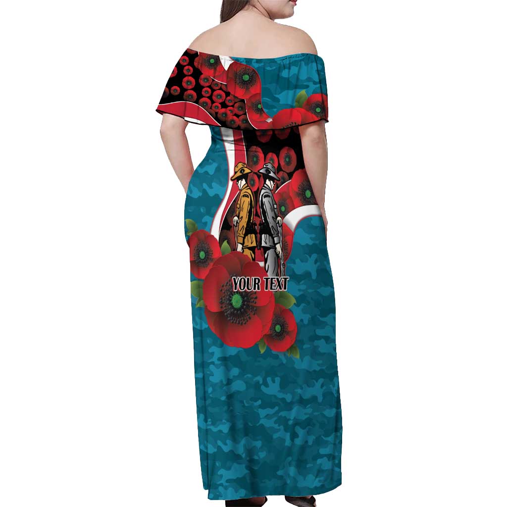 Port Power ANZAC Personalised Off Shoulder Maxi Dress Lest We Forget Poppy Camo
