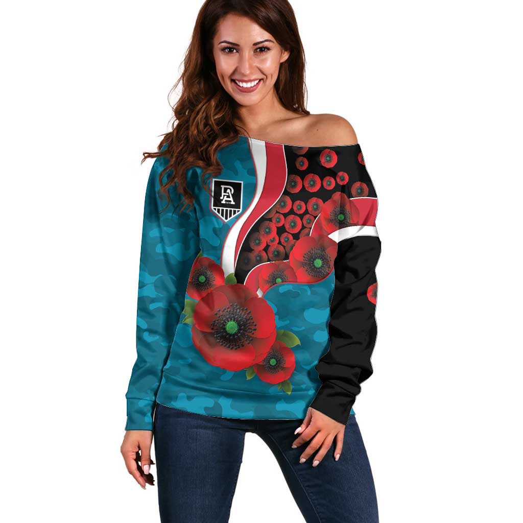Port Power ANZAC Personalised Off Shoulder Sweater Lest We Forget Poppy Camo