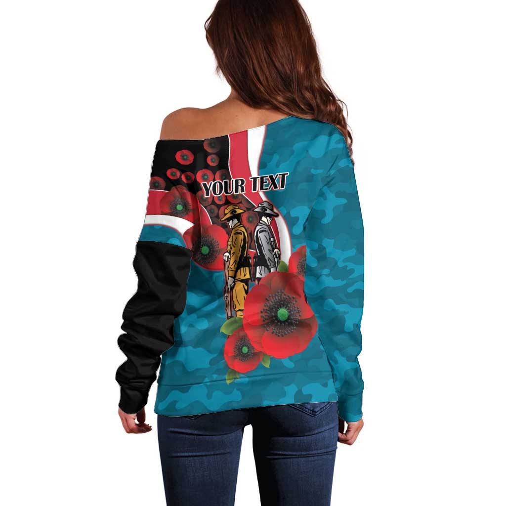 Port Power ANZAC Personalised Off Shoulder Sweater Lest We Forget Poppy Camo