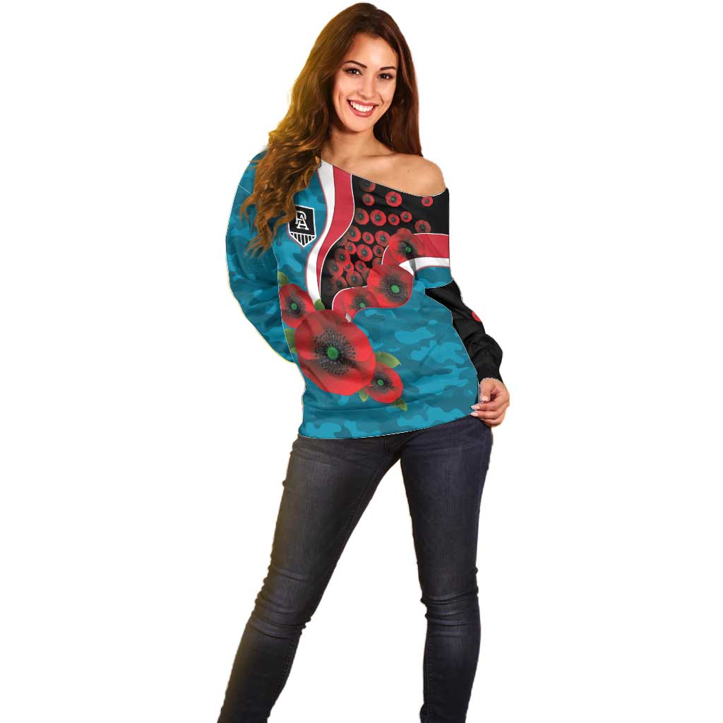 Port Power ANZAC Personalised Off Shoulder Sweater Lest We Forget Poppy Camo