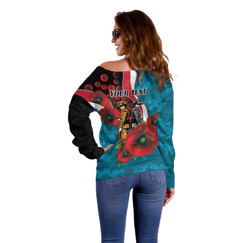 Port Power ANZAC Personalised Off Shoulder Sweater Lest We Forget Poppy Camo