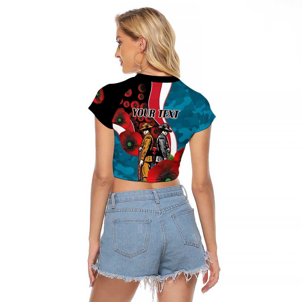 Port Power ANZAC Personalised Raglan Cropped T Shirt Lest We Forget Poppy Camo