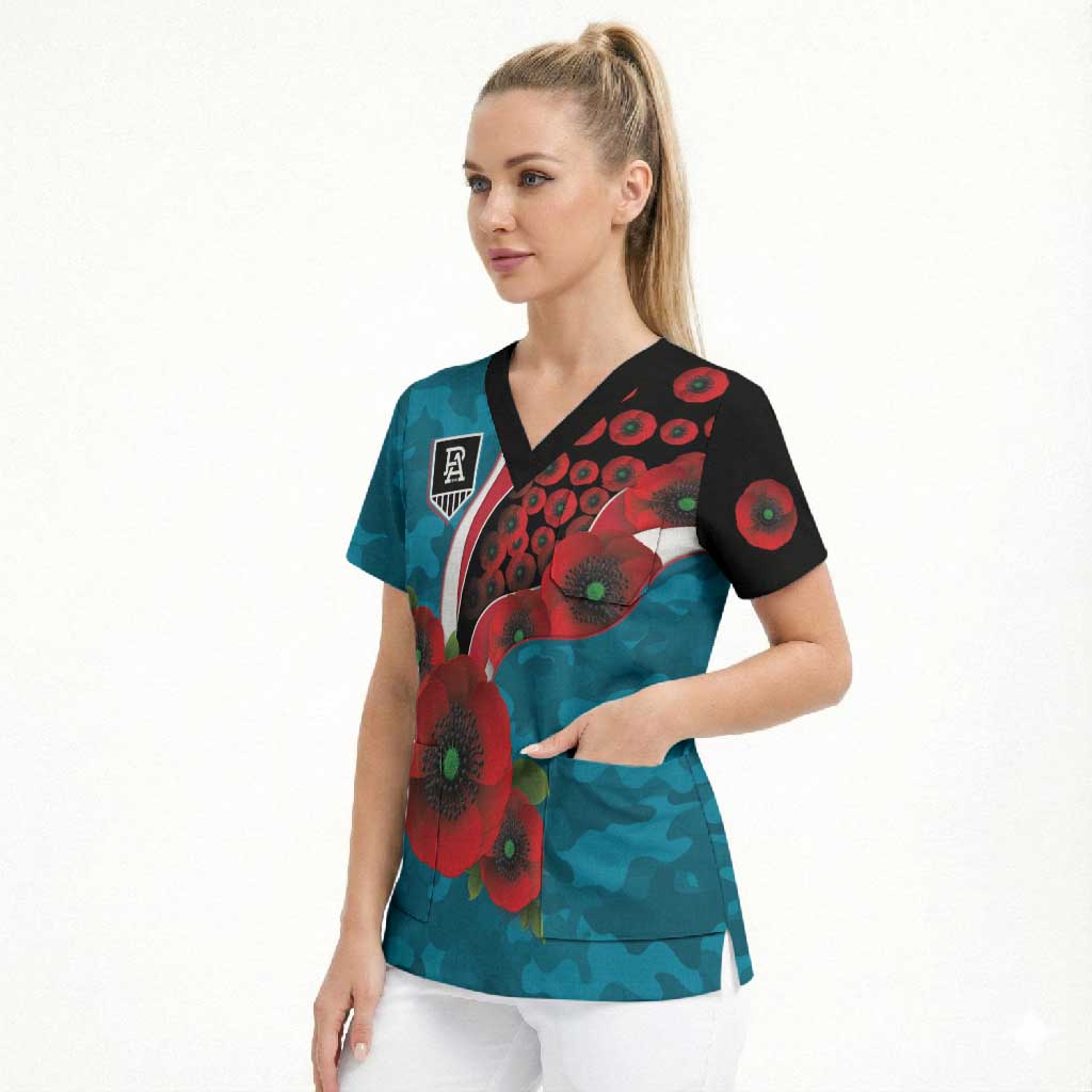 Port Power ANZAC Personalised Scrub Top Lest We Forget Poppy Camo