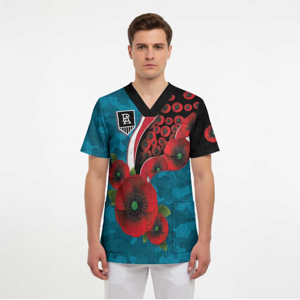 Port Power ANZAC Personalised Scrub Top Lest We Forget Poppy Camo