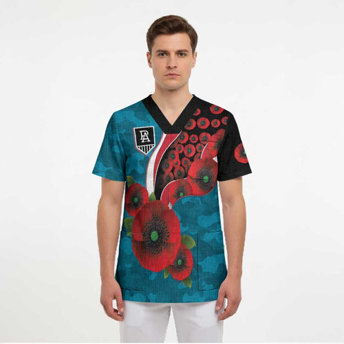 Port Power ANZAC Personalised Scrub Top Lest We Forget Poppy Camo