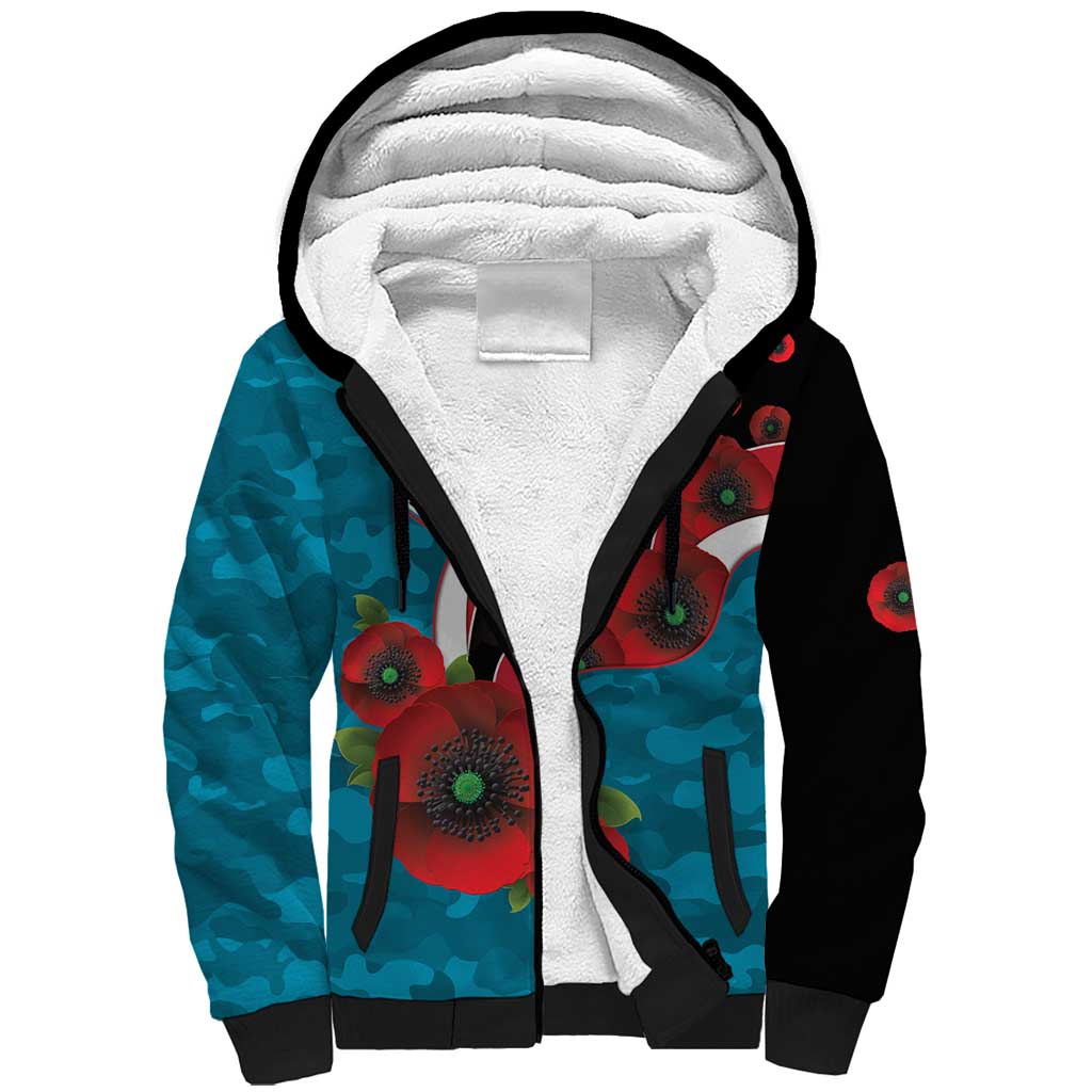 Port Power ANZAC Personalised Sherpa Hoodie Lest We Forget Poppy Camo