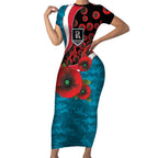 Port Power ANZAC Personalised Short Sleeve Bodycon Dress Lest We Forget Poppy Camo