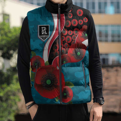 Port Power ANZAC Personalised Sleeveless Puffer Jacket Lest We Forget Poppy Camo