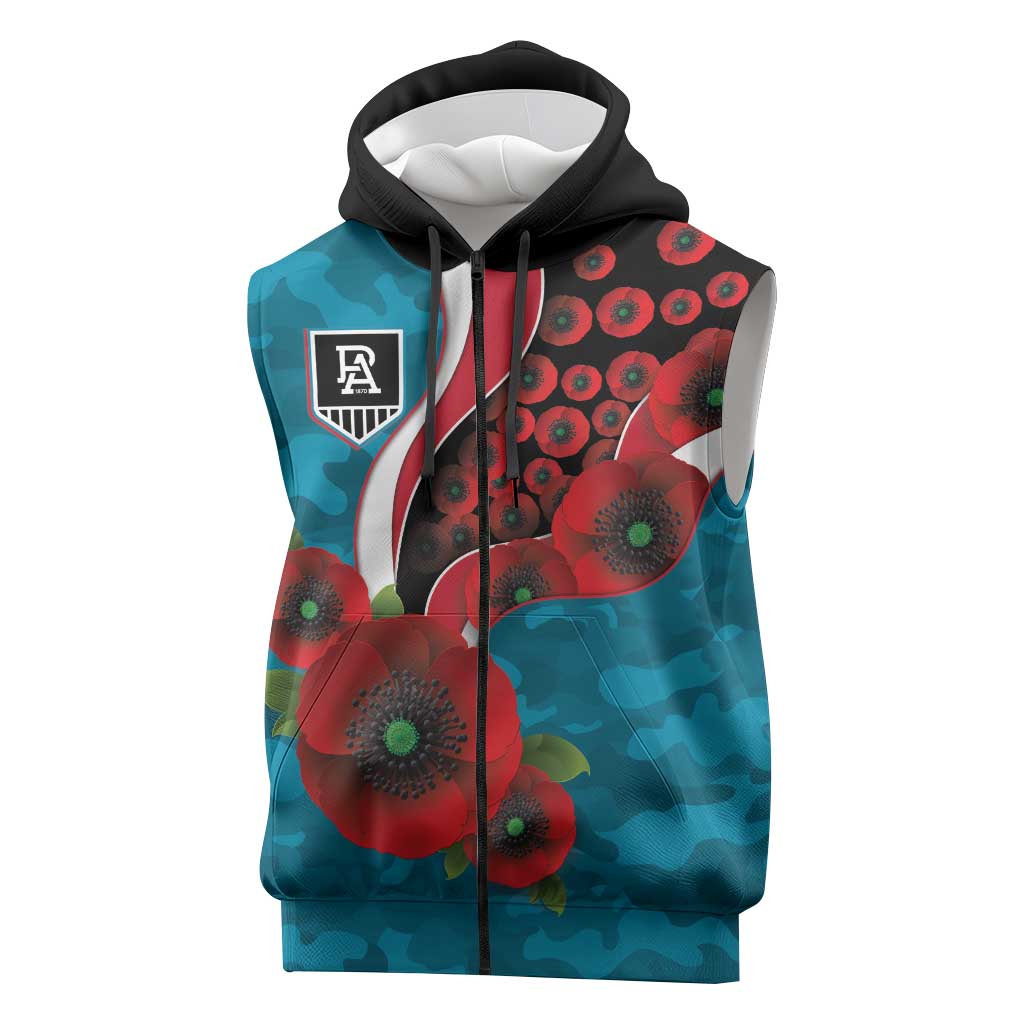 Port Power ANZAC Personalised Sleeveless Zip Hoodie Lest We Forget Poppy Camo