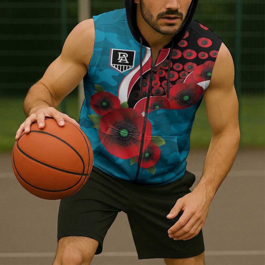 Port Power ANZAC Personalised Sleeveless Zip Hoodie Lest We Forget Poppy Camo