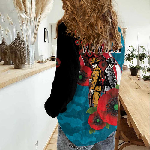 Port Power ANZAC Personalised Women Casual Shirt Lest We Forget Poppy Camo