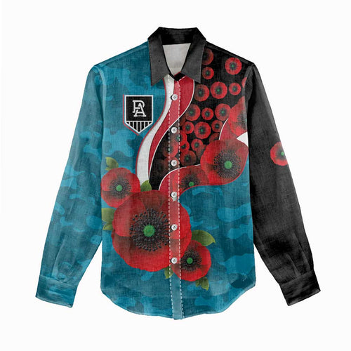 Port Power ANZAC Personalised Women Casual Shirt Lest We Forget Poppy Camo