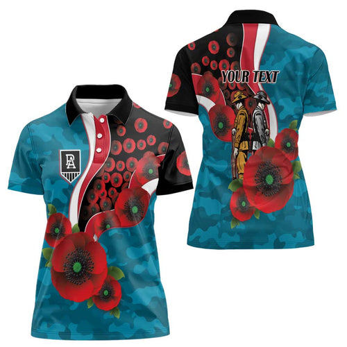 Port Power ANZAC Personalised Women Polo Shirt Lest We Forget Poppy Camo