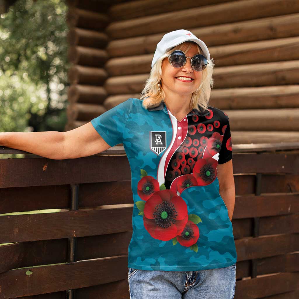 Port Power ANZAC Personalised Women Polo Shirt Lest We Forget Poppy Camo