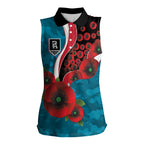 Port Power ANZAC Personalised Women Sleeveless Polo Shirt Lest We Forget Poppy Camo