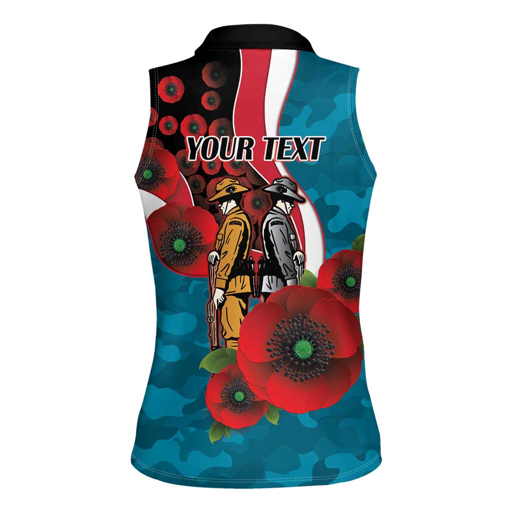 Port Power ANZAC Personalised Women Sleeveless Polo Shirt Lest We Forget Poppy Camo