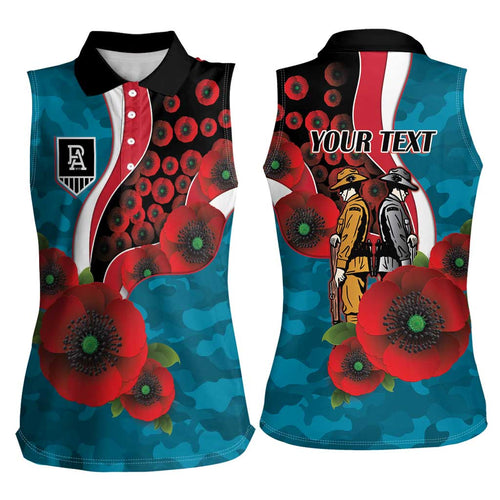 Port Power ANZAC Personalised Women Sleeveless Polo Shirt Lest We Forget Poppy Camo