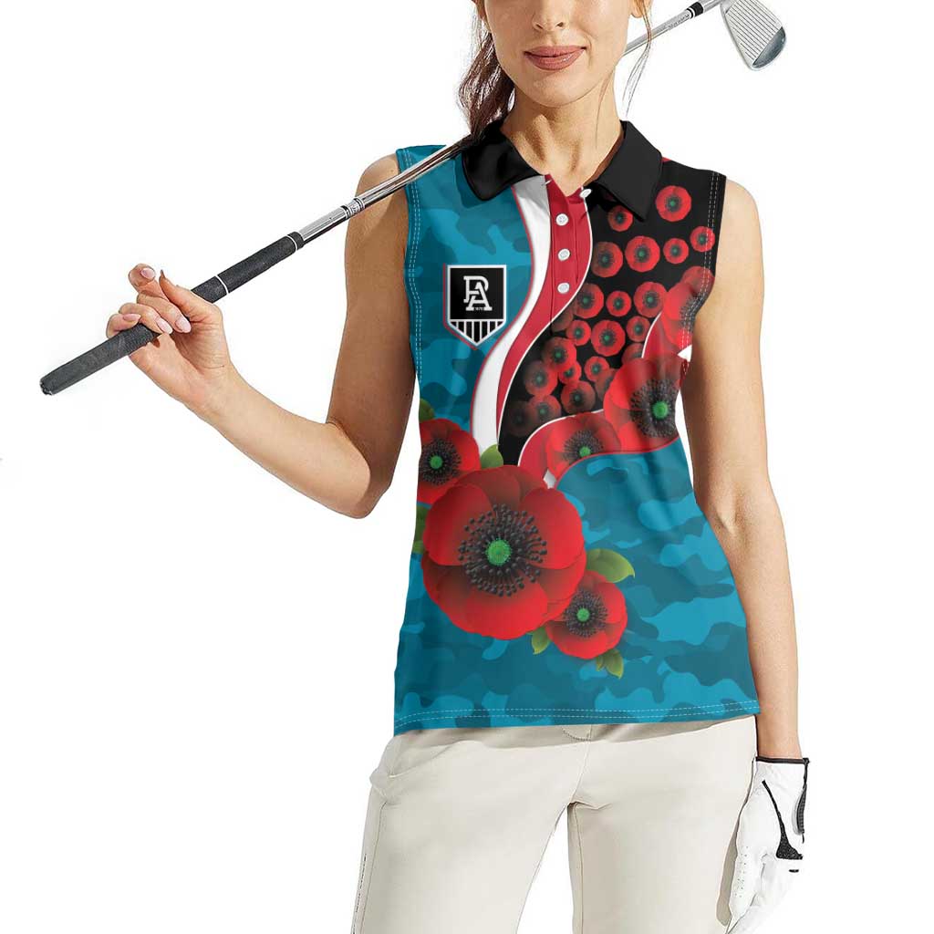 Port Power ANZAC Personalised Women Sleeveless Polo Shirt Lest We Forget Poppy Camo
