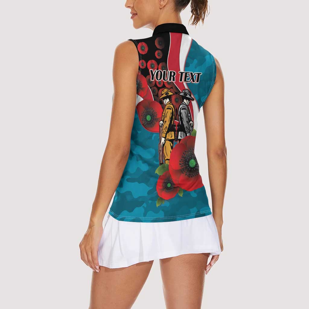 Port Power ANZAC Personalised Women Sleeveless Polo Shirt Lest We Forget Poppy Camo