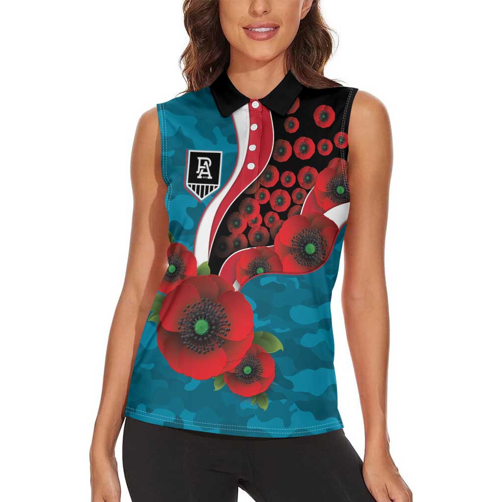 Port Power ANZAC Personalised Women Sleeveless Polo Shirt Lest We Forget Poppy Camo