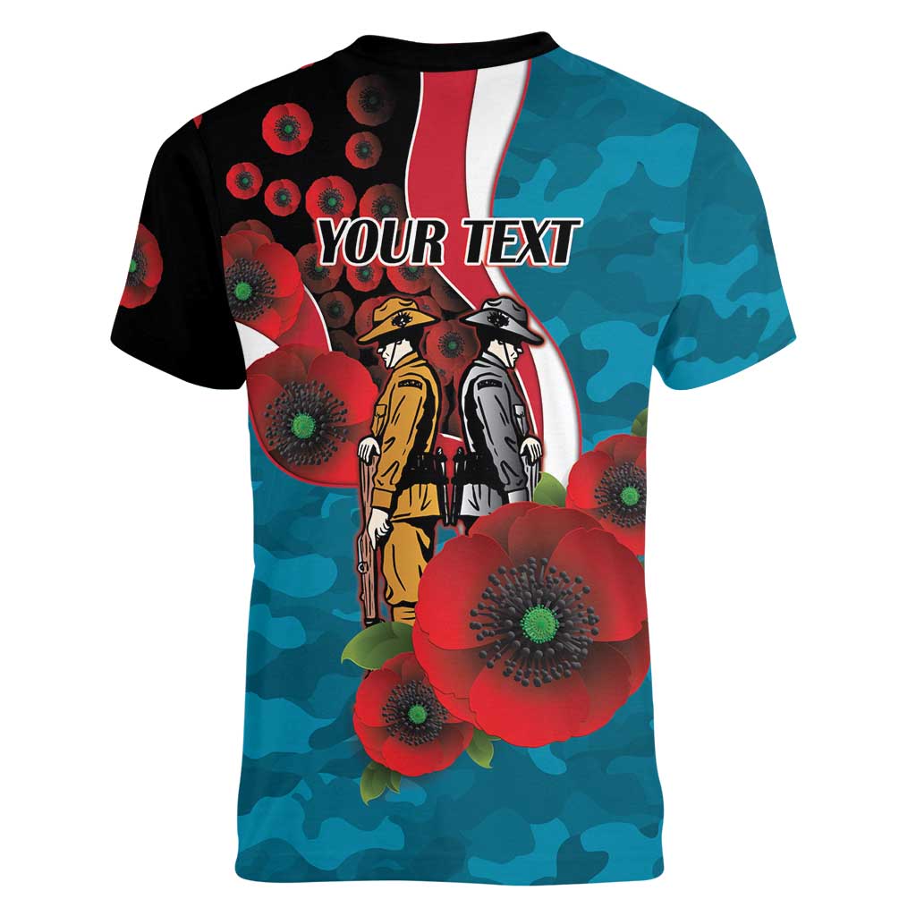Port Power ANZAC Personalised Women V-Neck T-Shirt Lest We Forget Poppy Camo