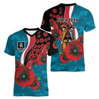 Port Power ANZAC Personalised Women V-Neck T-Shirt Lest We Forget Poppy Camo