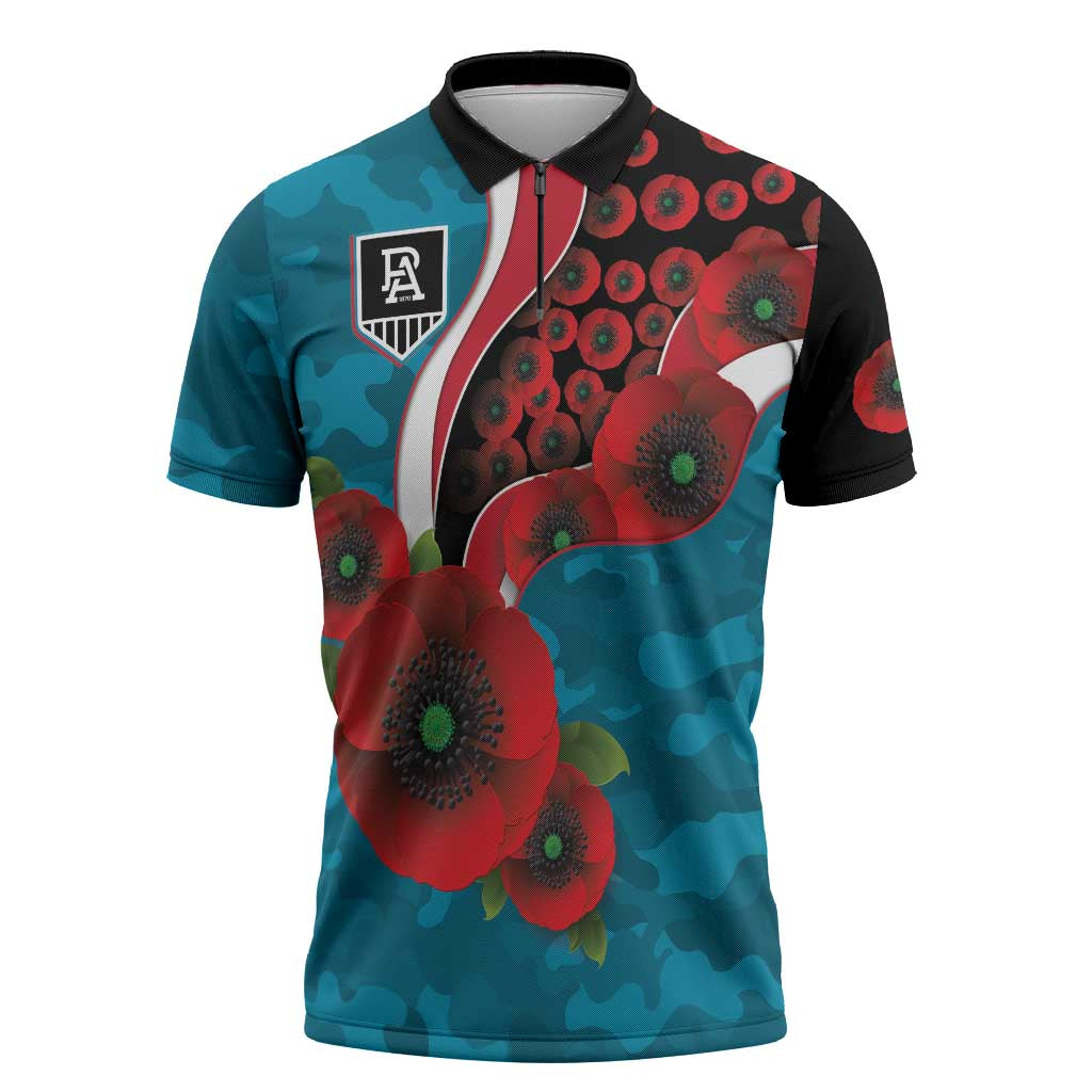 Port Power ANZAC Personalised Zipper Polo Shirt Lest We Forget Poppy Camo