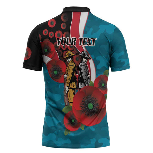 Port Power ANZAC Personalised Zipper Polo Shirt Lest We Forget Poppy Camo
