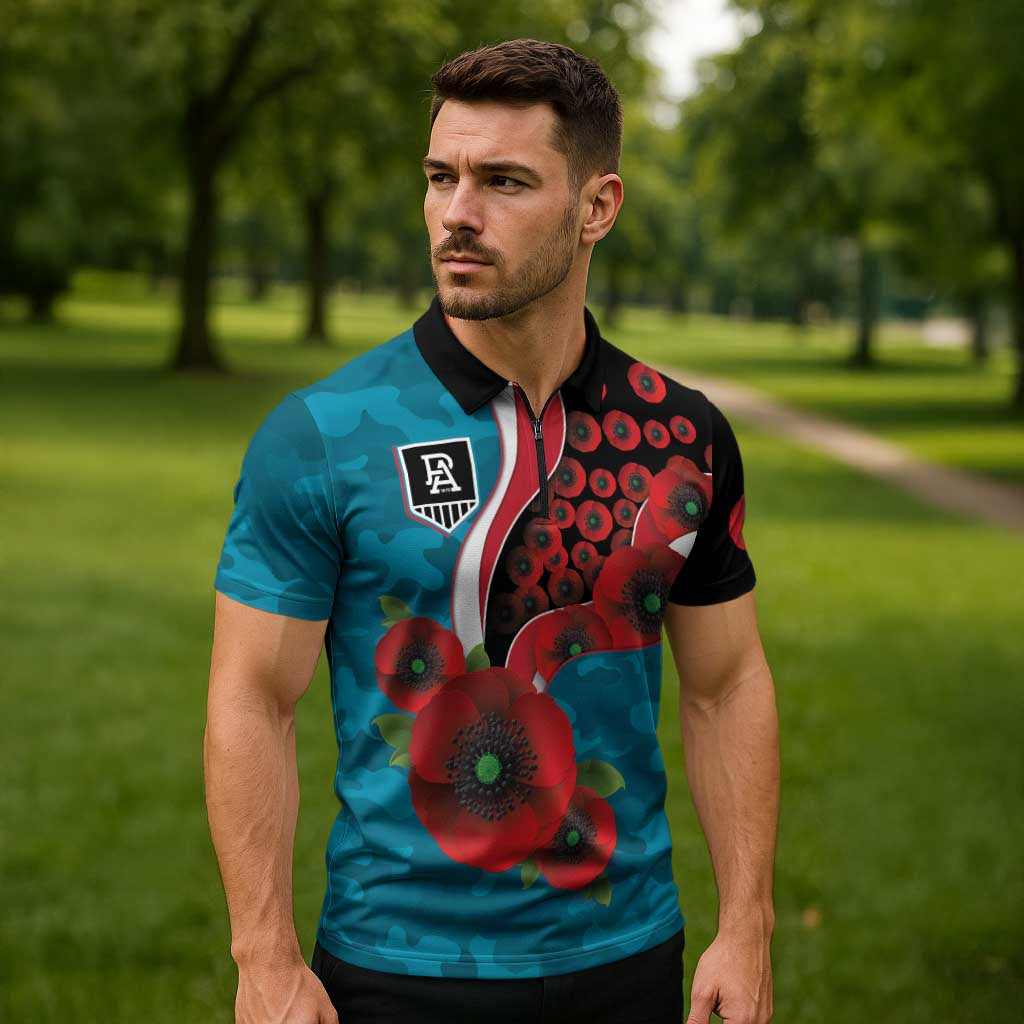 Port Power ANZAC Personalised Zipper Polo Shirt Lest We Forget Poppy Camo