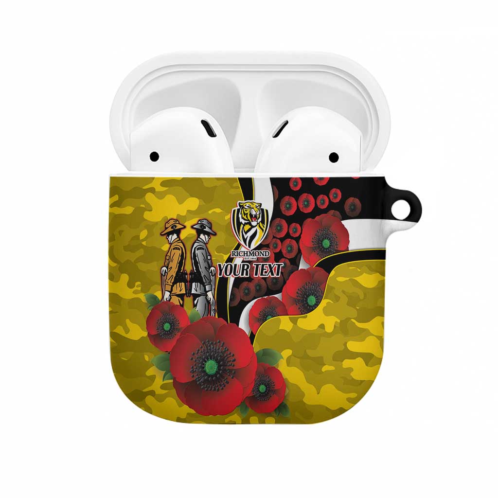 Richmond Tigers ANZAC Personalised AirPods Case Lest We Forget Poppy Camo