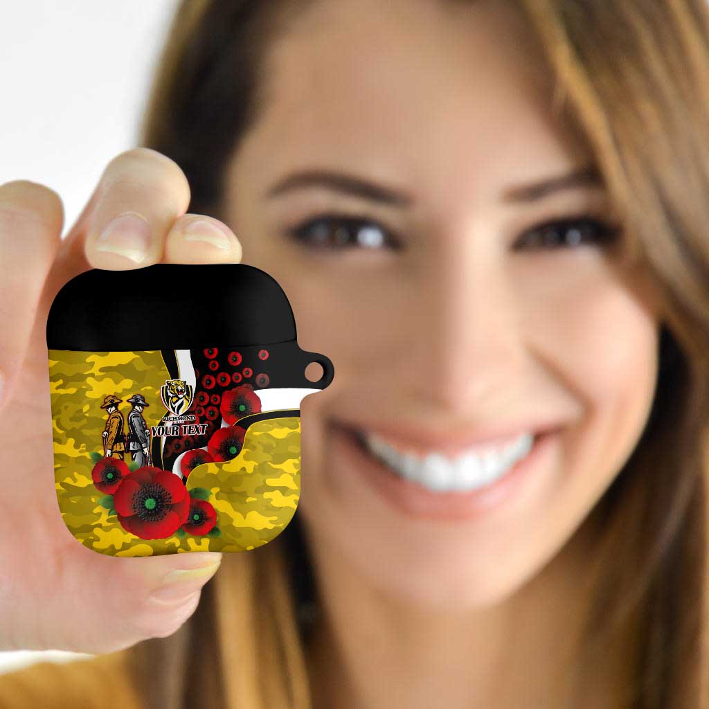 Richmond Tigers ANZAC Personalised AirPods Case Lest We Forget Poppy Camo