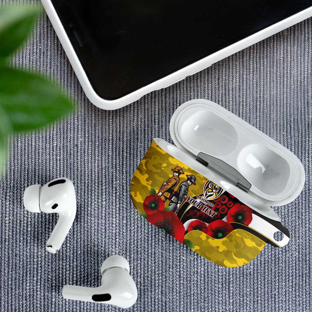 Richmond Tigers ANZAC Personalised AirPods Case Lest We Forget Poppy Camo