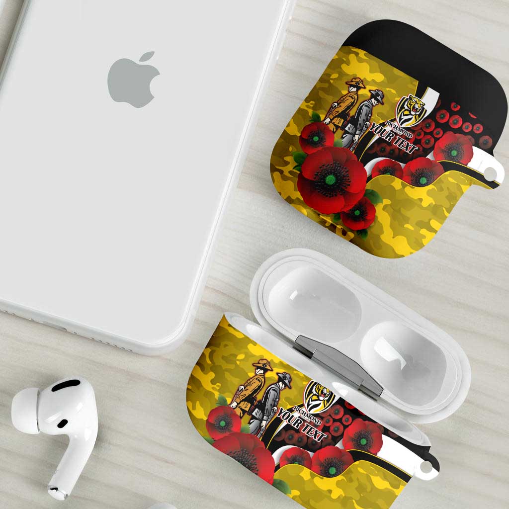 Richmond Tigers ANZAC Personalised AirPods Case Lest We Forget Poppy Camo