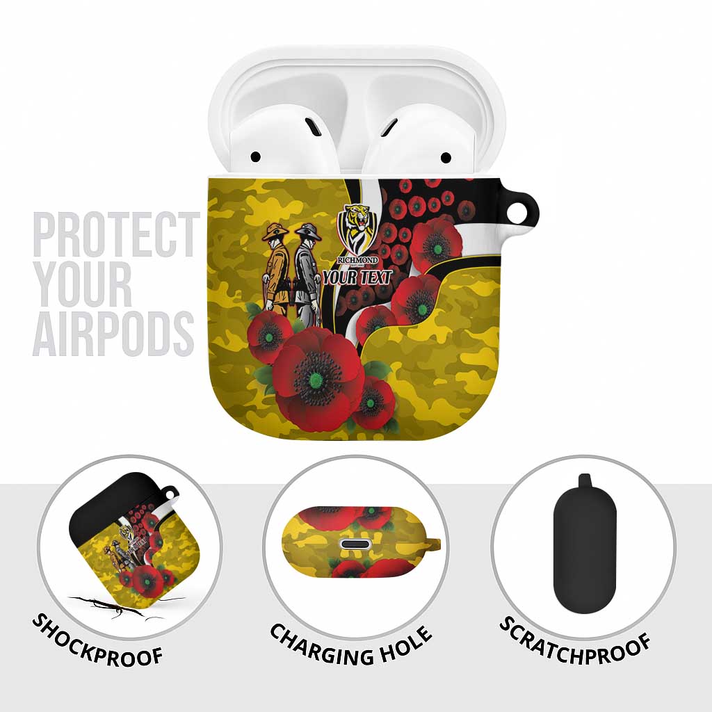 Richmond Tigers ANZAC Personalised AirPods Case Lest We Forget Poppy Camo