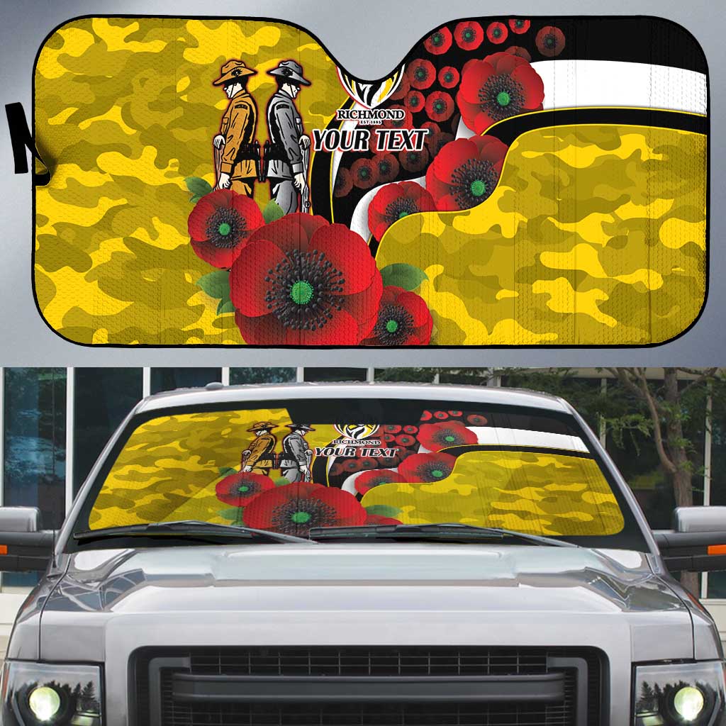 Richmond Tigers ANZAC Personalised Auto Sun Shade Lest We Forget Poppy Camo