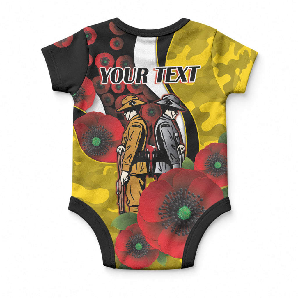 Richmond Tigers ANZAC Personalised Baby Onesie Lest We Forget Poppy Camo