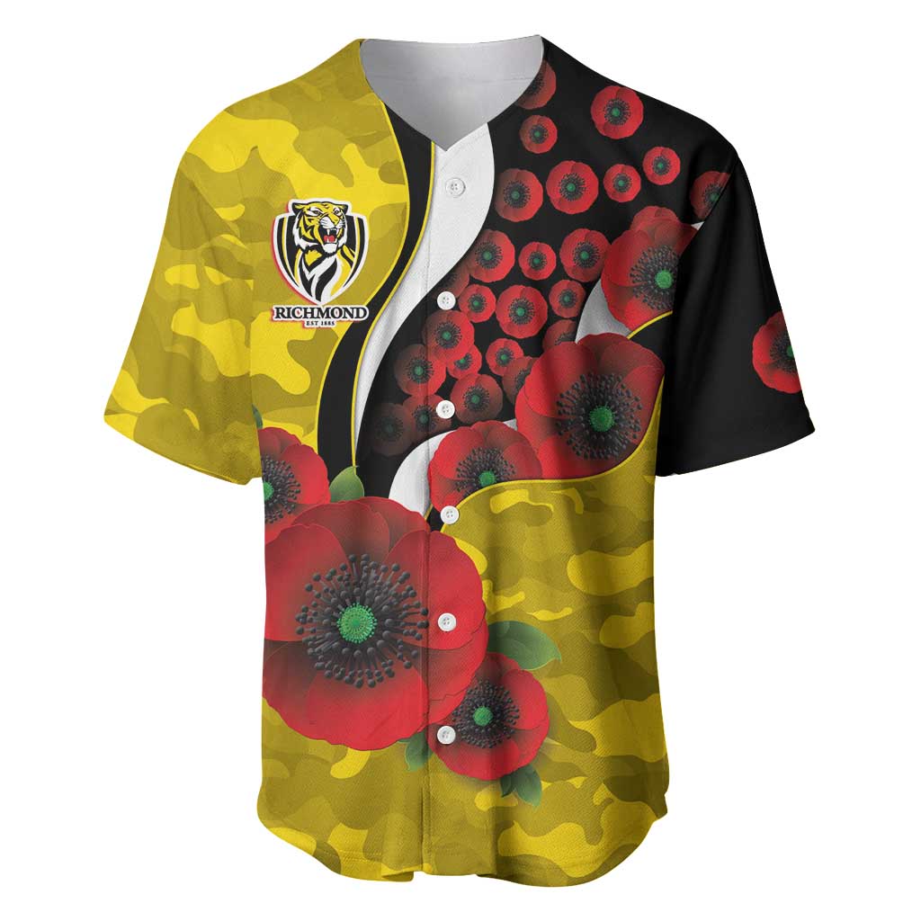 Richmond Tigers ANZAC Personalised Baseball Jersey Lest We Forget Poppy Camo