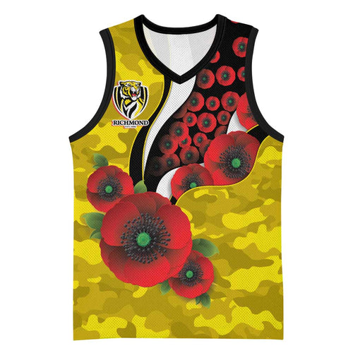 Richmond Tigers ANZAC Personalised Basketball Jersey Lest We Forget Poppy Camo