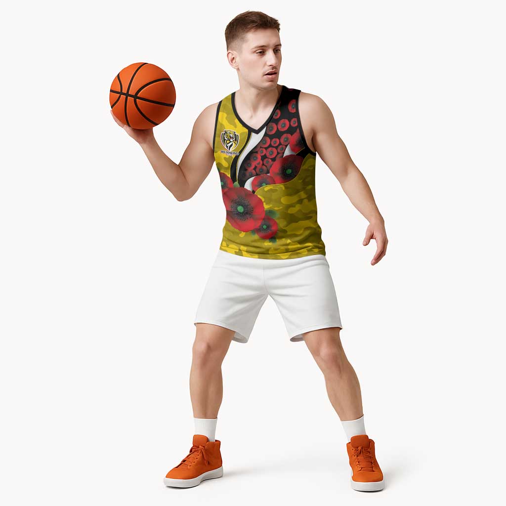 Richmond Tigers ANZAC Personalised Basketball Jersey Lest We Forget Poppy Camo