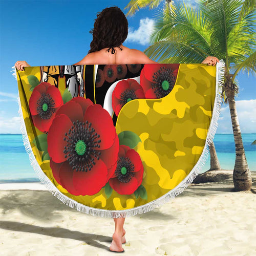 Richmond Tigers ANZAC Personalised Beach Blanket Lest We Forget Poppy Camo
