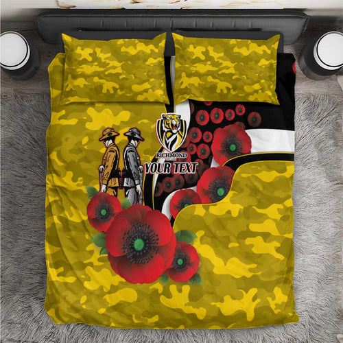 Richmond Tigers ANZAC Personalised Bedding Set Lest We Forget Poppy Camo