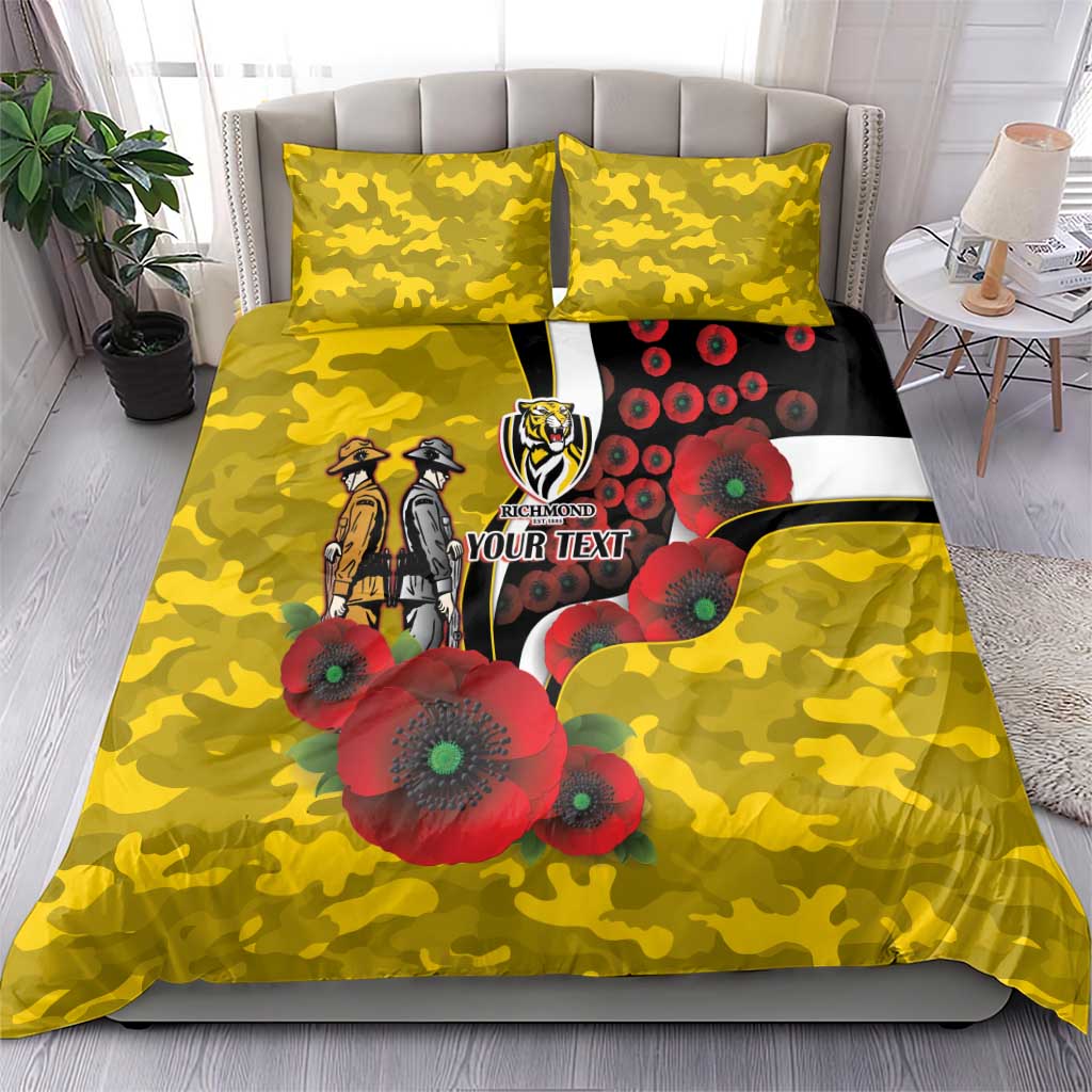 Richmond Tigers ANZAC Personalised Bedding Set Lest We Forget Poppy Camo