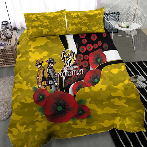 Richmond Tigers ANZAC Personalised Bedding Set Lest We Forget Poppy Camo