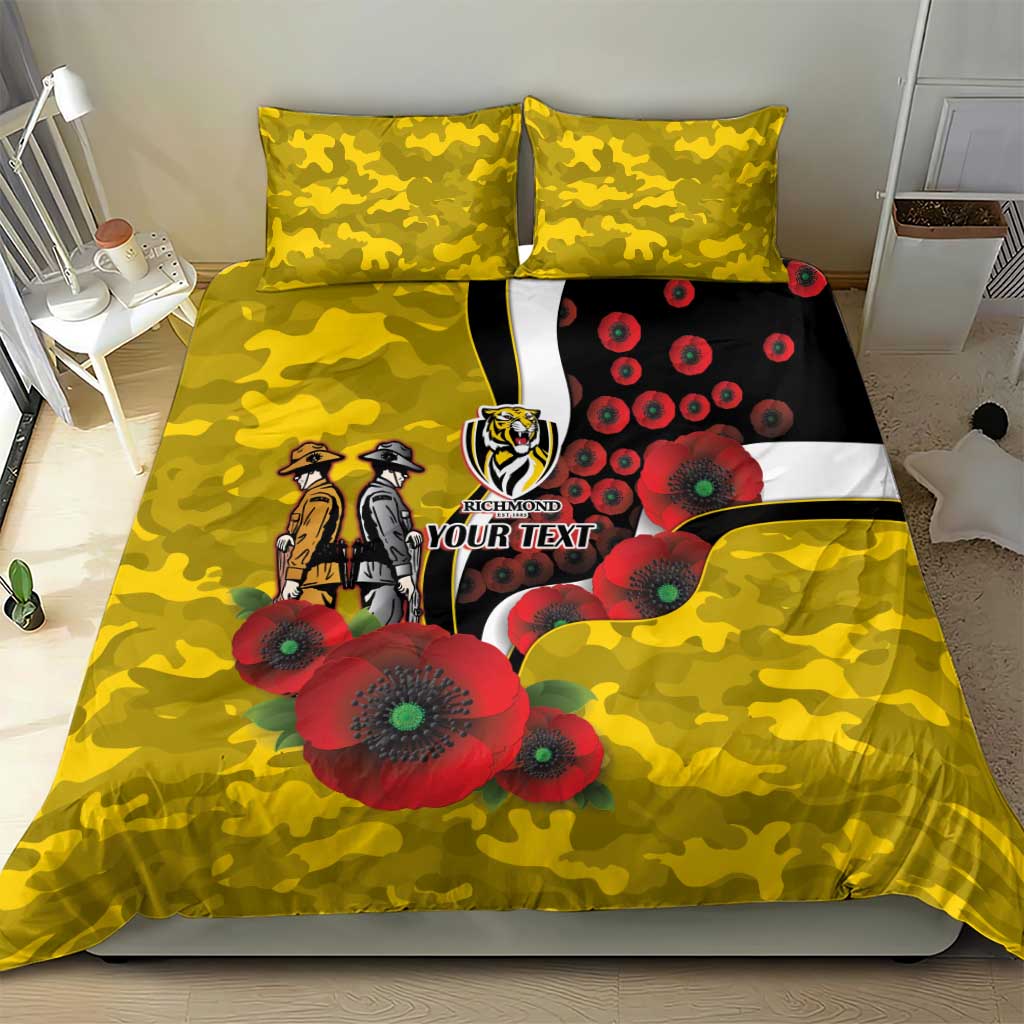 Richmond Tigers ANZAC Personalised Bedding Set Lest We Forget Poppy Camo