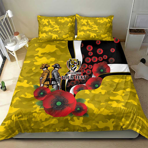 Richmond Tigers ANZAC Personalised Bedding Set Lest We Forget Poppy Camo
